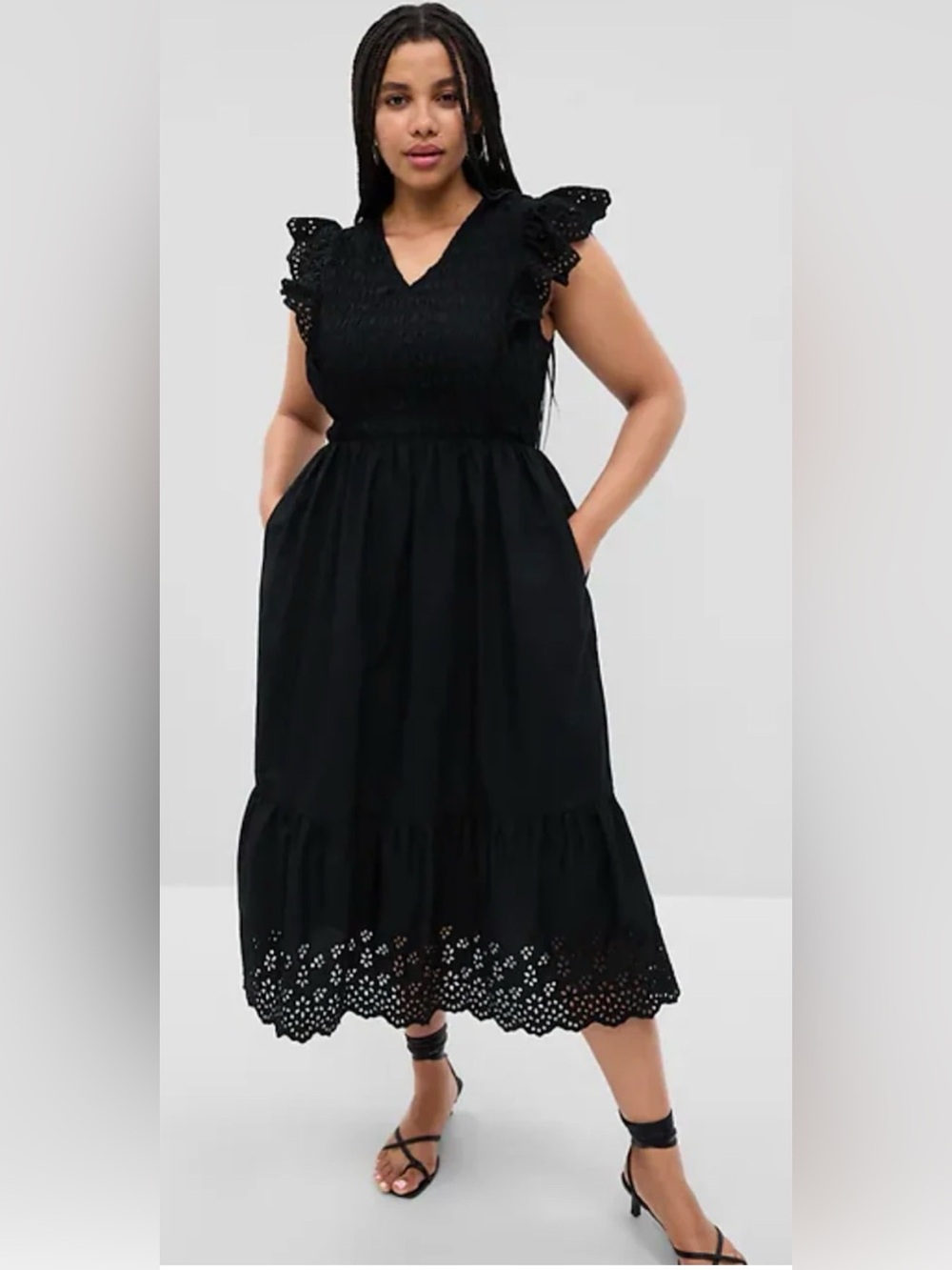 GAP Women's Black Textured V-Neck maxi length dress